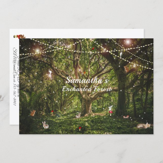 Sweet 16 Enchanted Forest Fairy Bird Fox Squirrel Invitation (Front/Back)