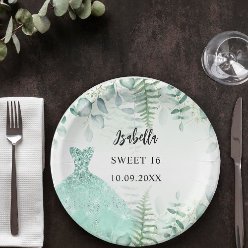 Sweet 16 eucalyptus greenry woodland paper plates