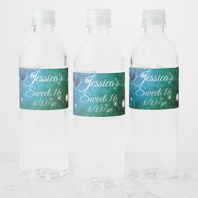 Sweet 16 Evening Under Stars Moon Planets Water Bottle Label (Bottles)
