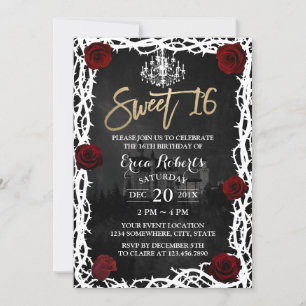 Sweet 16 Fairytale Castle Rose & Thorn Birthday Invitation