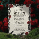 Sweet 16 Fairytale Red Rose & Thorn Modern Glitter Invitation<br><div class="desc">Sweet 16 Fairytale Red Rose & Thorn Modern Glitter Birthday Invitations.</div>