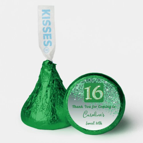 Sweet 16 Falling Green Glitter Thank You Hersheys Kisses