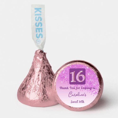 Sweet 16 Falling Pink Glitter Thank You Hersheys Kisses