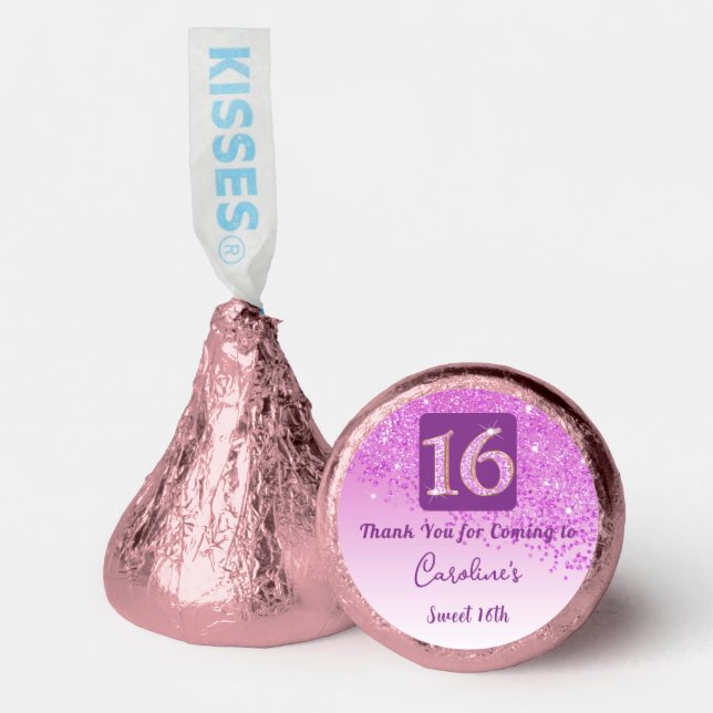 Sweet 16 Falling Pink Glitter Thank You Hershey®'s Kisses® (Front)