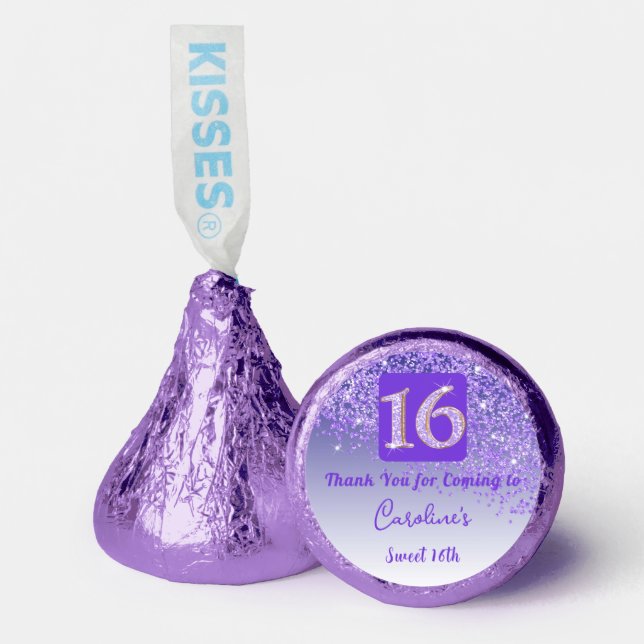 Sweet 16 Falling Purple Glitter Thank You Hershey®'s Kisses® (Front)