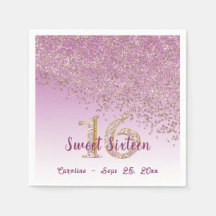 Sweet 16 Falling Rose Gold Glitter & Monogram Napkins