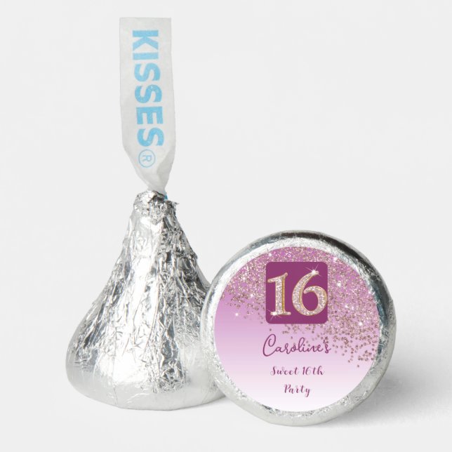 Sweet 16 Falling Rose Gold Glitter Thank You Hershey®'s Kisses® (Front)