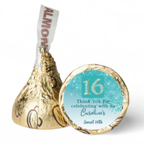 Sweet 16 Falling Teal Blue Glitter Thank You Hershey®'s Kisses®