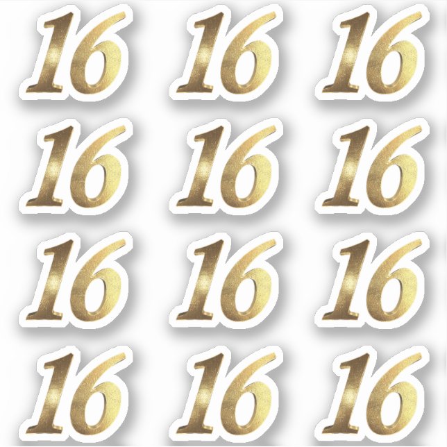 Sweet 16 Faux Gold 16th Anniversary Sticker (Front)