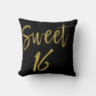 Sweet 16 Faux Gold and Black Foil Pillow