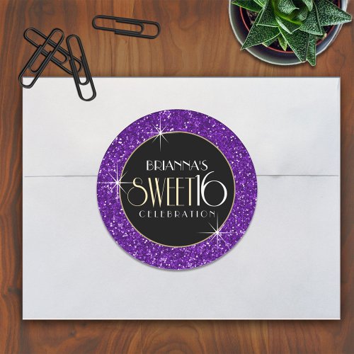 Sweet 16 Faux Purple Glitter Envelope Seal