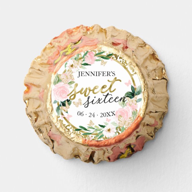 Sweet 16 Favor Blush Floral Pink Butterfly  (Front)