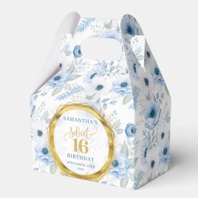 Sweet 16 Favor Box Blue Pastel Floral Gold Sparkle (Sweet 16 Favor Box Blue Pastel Floral Gold Sparkle)