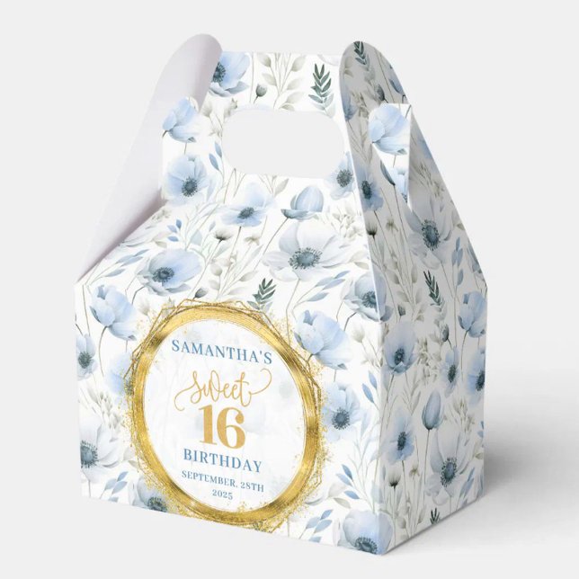 Sweet 16 Favor Box Boho Dusty Blue Floral Sparkles (Sweet 16 Favor Box Boho Dusty Blue Floral Sparkles)