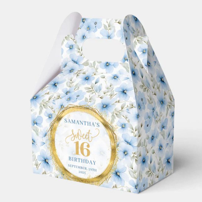 Sweet 16 Favor Box Dusty Blue Boho Floral Glitter (Sweet 16 Favor Box Dusty Blue Boho Floral Glitter)