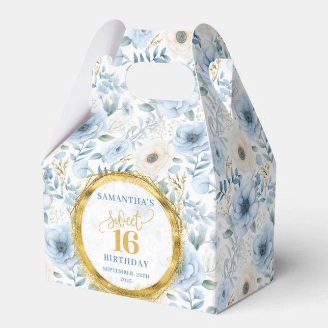 Sweet 16 Favor Box Light Blue Watercolor Flowers  (Sweet 16 Favor Box Light Blue Watercolor Flowers)