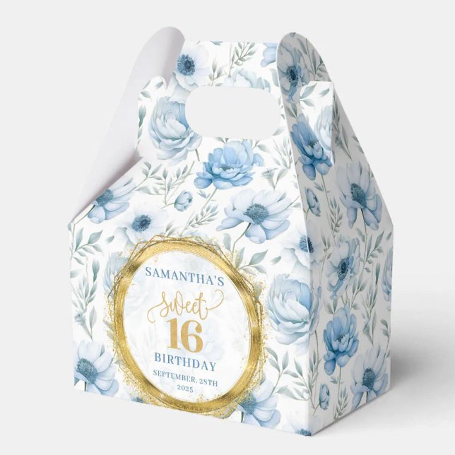 Sweet 16 Favor Box Pastel Blue Boho Floral Sparkle (Sweet 16 Favor Box Pastel Blue Boho Floral Sparkle)