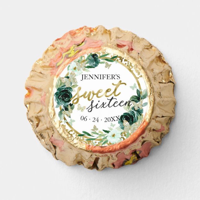 Sweet 16 Favor Floral Emerald Green Butterfly  (Front)