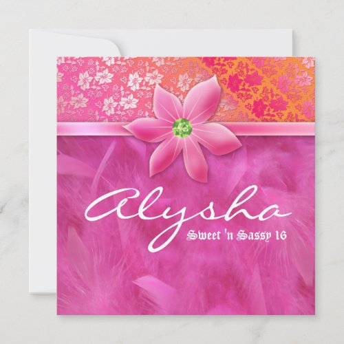 Sweet 16 Feather Boa Lace Floral Pink Custom Invite