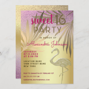 Sweet 16 Flamingo Pink and Gold Glitter Invitation