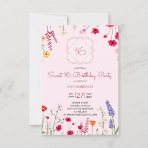 Sweet 16 Floral Birthday Party Invitation