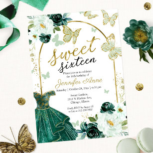 Butterfly Emerald Green Quinceañera Invitations - Enchanted Forest