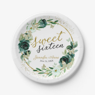 Sweet 16 Floral Emerald Green Butterfly Paper Plates
