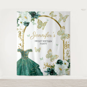 Sweet 16 Floral Gown Butterfly Backdrop Banner
