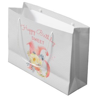 Sweet 16 Floral Number Large 16th Birthday Large Gift Bag