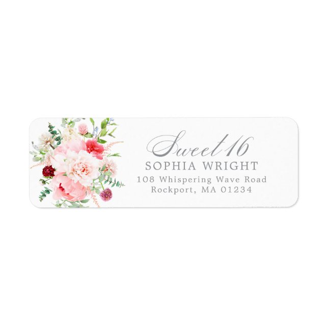 Sweet 16 Floral Return Address Label (Front)