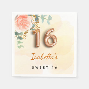 Sweet 16 floral rose gold eucalyptus monogram napkins