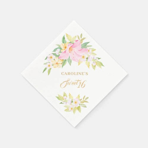 Sweet 16 Floral Watercolor Blush Pink Elegant Napkins