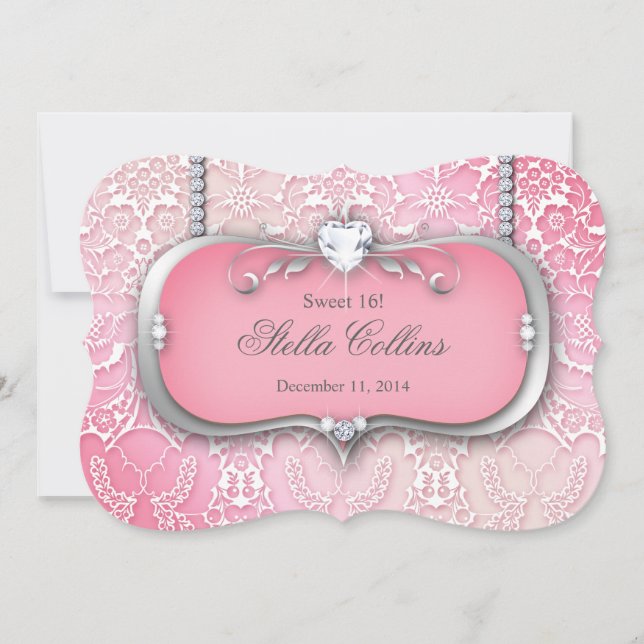 Sweet 16 Flower Damask Birthday Party Quinceanera Invitation (Front)