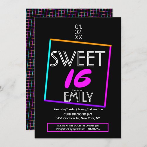 Sweet 16 Flyer Club Theme Geometric Neon  Invitation