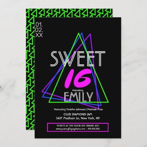 Sweet 16 Flyer Club Theme Geometrical Neon Invitation