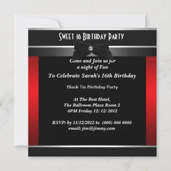 Sweet 16 Formal Black Tie Birthday Party Invitation by invitesnow at Zazzle