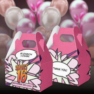 Sweet 16 Fun Girly Pink Modern Comic Book Birthday Favor Boxes