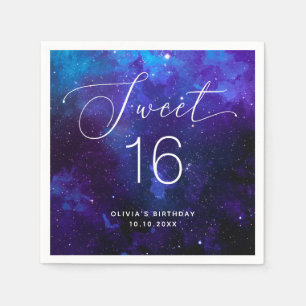 Sweet 16 Galaxy Birthday   Cosmic Sixteen Party Napkins