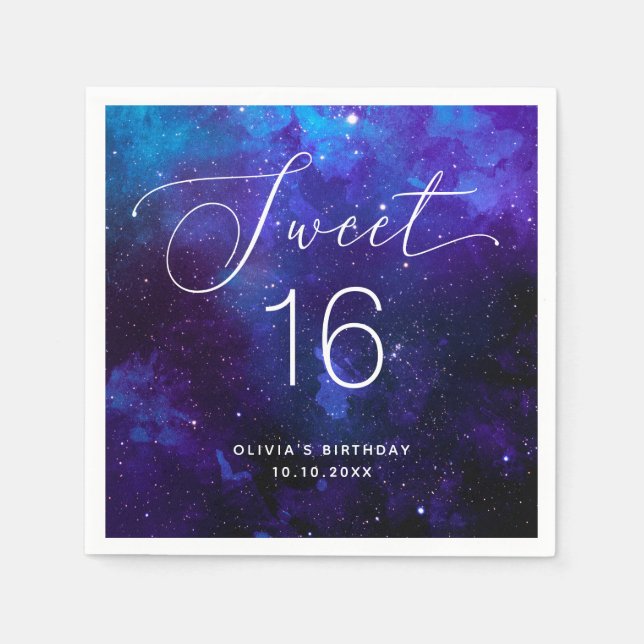 Sweet 16 Galaxy Birthday | Cosmic Sixteen Party Napkins (Front)
