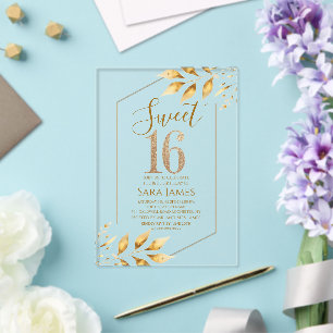 Sweet 16 Gilded Geometric Acrylic Invitation