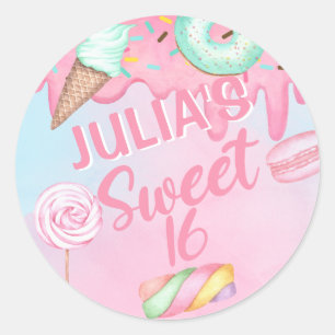 Sweet 16 girl birthday thank you circle sticker. classic round sticker