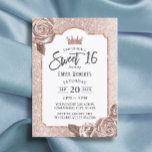 Sweet 16 Girly Blush Rose Gold Glitter Floral  Invitation<br><div class="desc">Modern Blush Rose Gold Floral Princess Crown Sweet 16 Birthday Party Invitations.</div>
