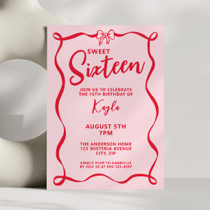 Sweet 16 Girly Bow Coquette Sixteenth Birthday Invitation