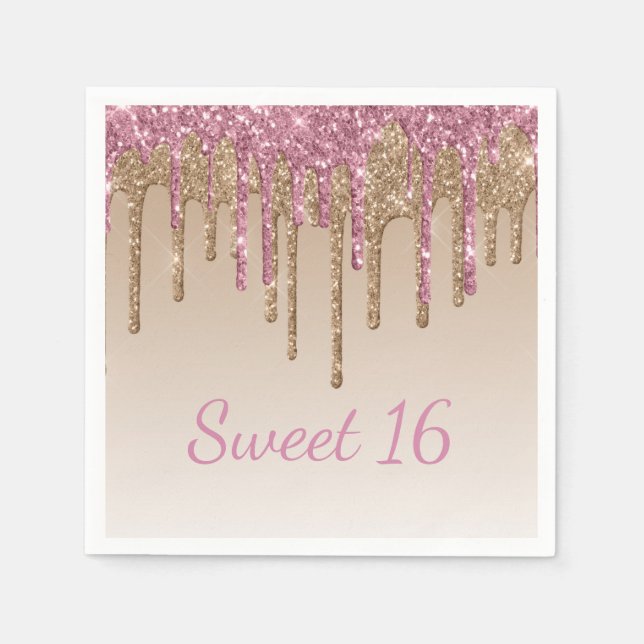 Sweet 16 Glam Script Ombré Sparkle Napkins (Front)