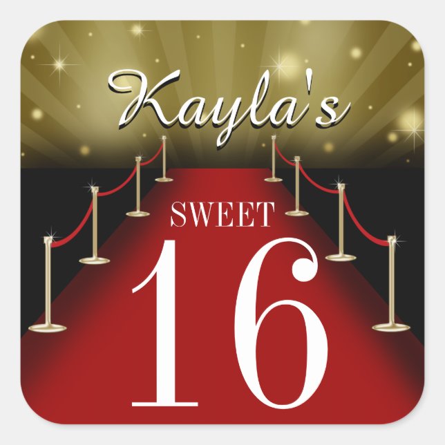 Sweet 16 Glamorous Red Carpet Party Favor Stickers (Front)
