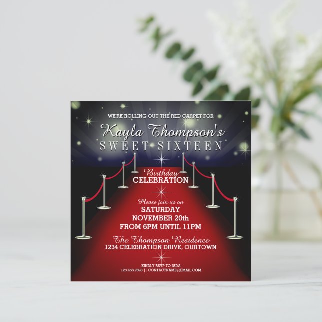 Sweet 16 Glamorous Red Carpet Party Invitations (Standing Front)