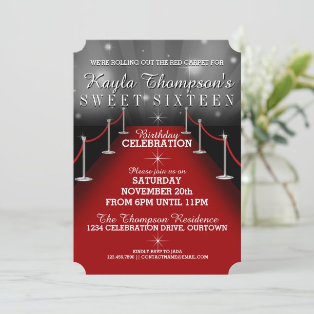 Sweet 16 Glamorous Red Carpet Party Invitations (Standing Front)
