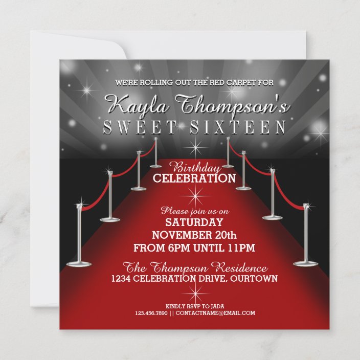 Sweet 16 Glamorous Red Carpet Party Invitations | Zazzle.com