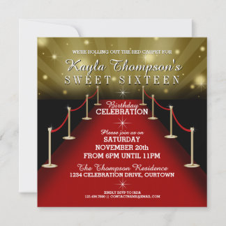 Sweet 16 Glamorous Red Carpet Party Invitations