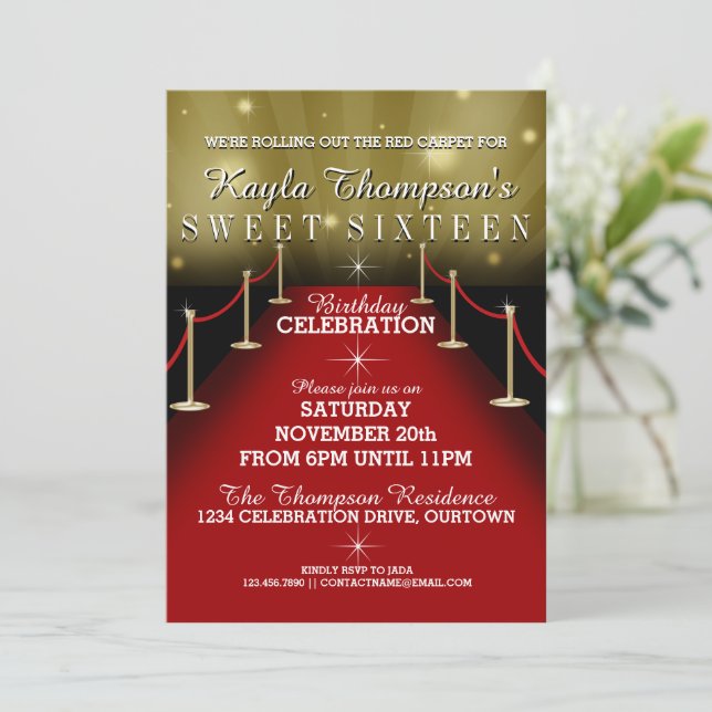 Sweet 16 Glamorous Red Carpet Party Invitations (Standing Front)